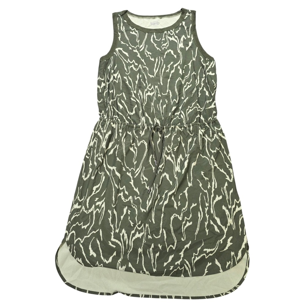 Athleta Rincon Printed Dress Size S Olive Green Abstract Sleeveless Drawstring